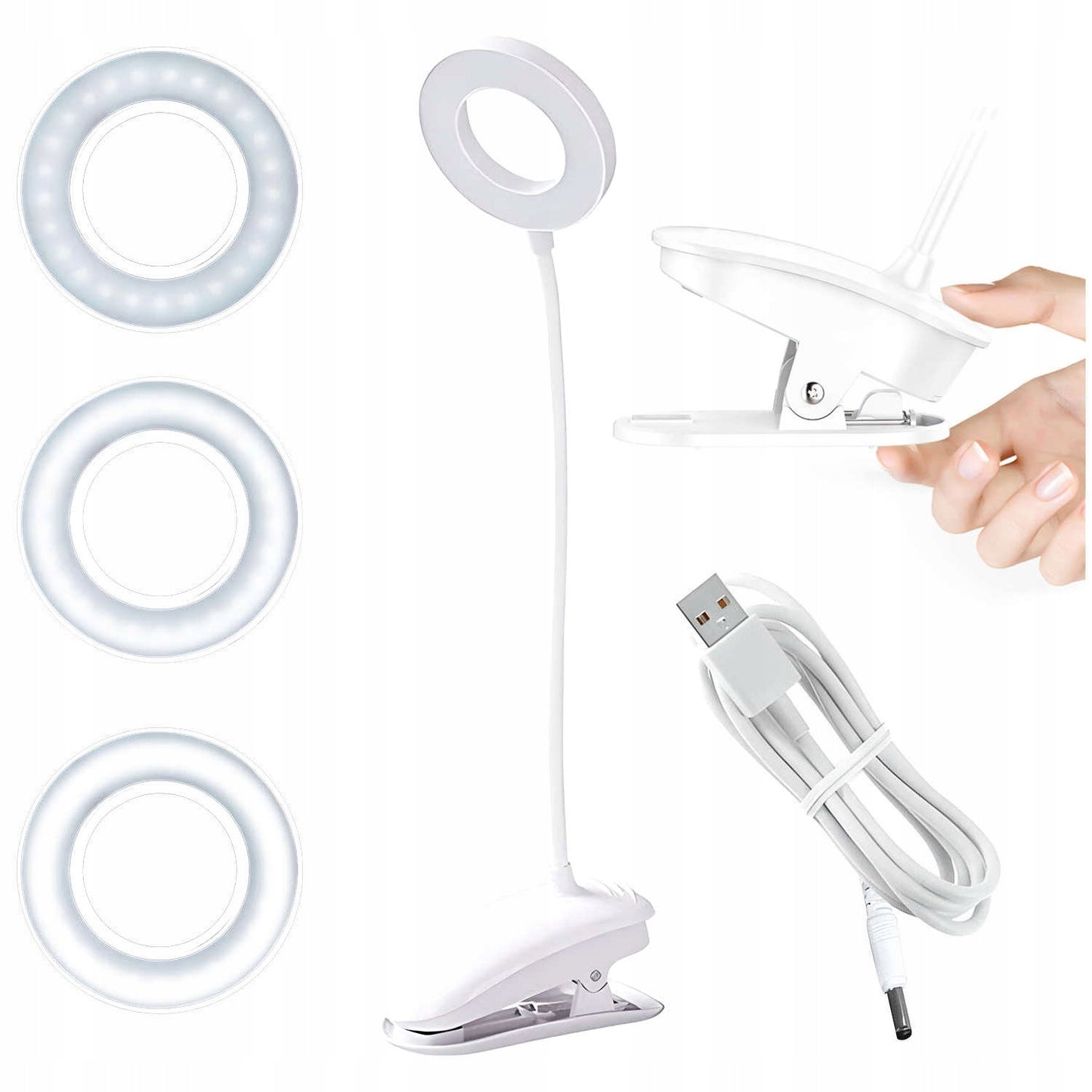 LED žiedinė stalinė kosmetinė lempa su spaustuvu