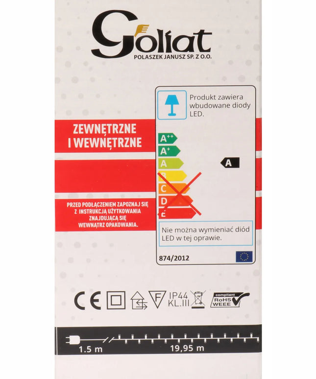 „Goliat“ kalėdinė lauko girlianda, 400 LED, šiltai balta, 20 m