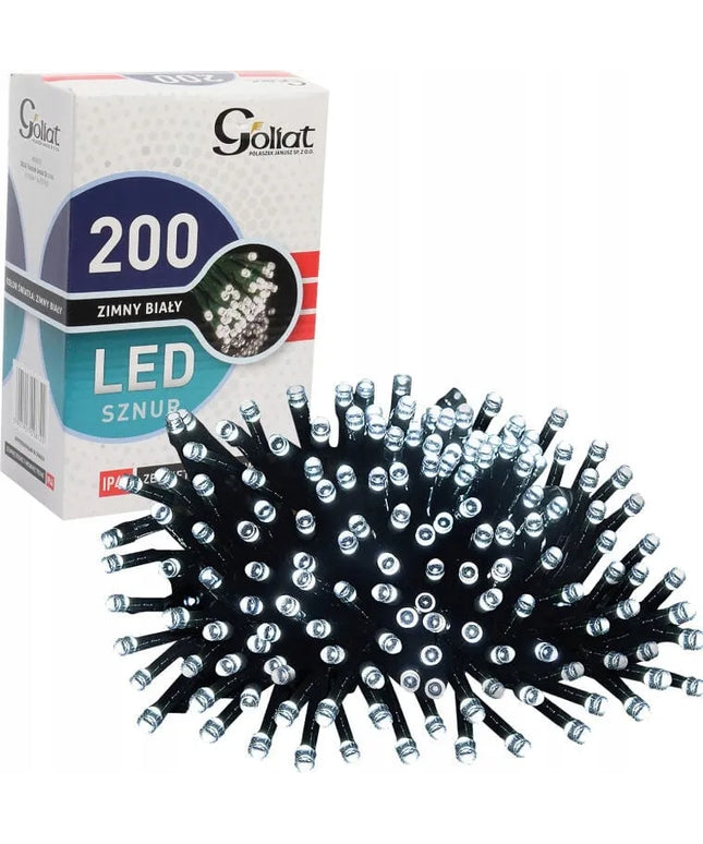 „Goliat“ kalėdinė LED girlianda, 200 LED, 10 m, šaltai balta, skirta naudoti lauke