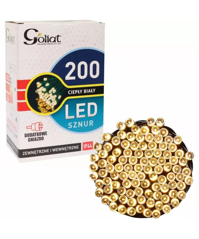 Lauko kalėdinės girliandos 200 LED, šiltos baltos spalvos, su papildomu lizdu, 10m