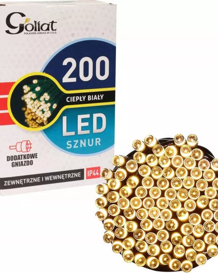 Lauko kalėdinės lemputės 200 LED šiltai balta, papildomas lizdas 10 m