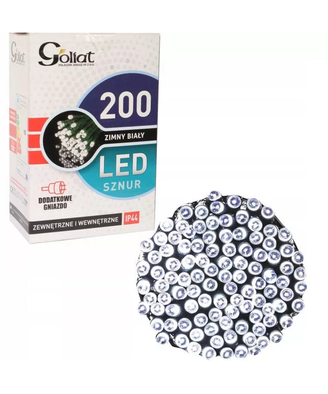 Lauko Kalėdinės lemputės 200 LED šaltai baltos su papildomu lizdu 10m