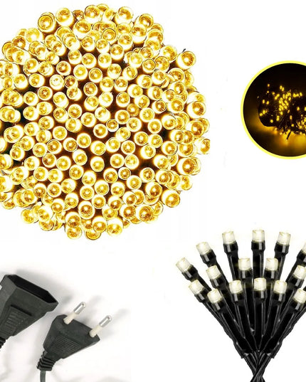Geltona kalėdinė dekoratyvinė girlianda, 100 LED lempučių, 8 m