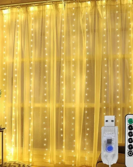 EVI LED girlianda-užuolaida, 300 lempučių, su nuotolinio valdymo pulteliu, 3 × 3 m, maitinama iš elektros tinklo