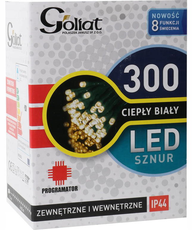 Goliat kalėdinė girlianda eglutei, 300 LED, su valdikliu, skirta laukui, šiltai balta