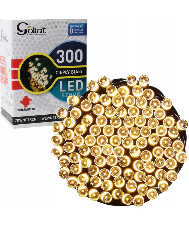 Goliat kalėdinė girlianda eglutei, 300 LED, su valdikliu, skirta laukui, šiltai balta