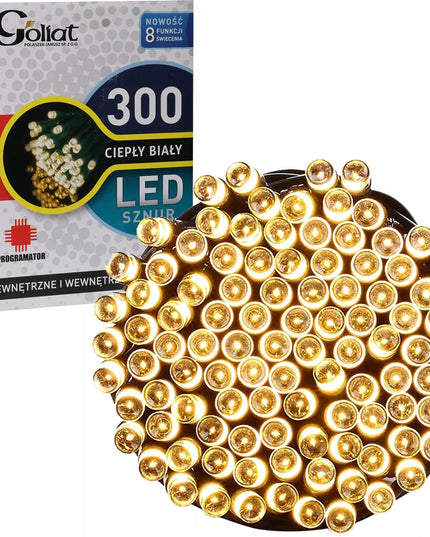 Goliat kalėdinė girlianda eglutei, 300 LED, su valdikliu, skirta laukui, šiltai balta