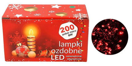 Raudona eglutės girlianda, 200 LED, su programatoriumi