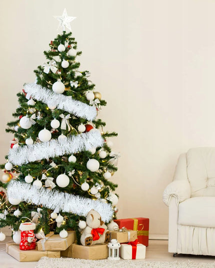 Balta kalėdinė girlianda 6m ant eglutės XXL, stora 15cm