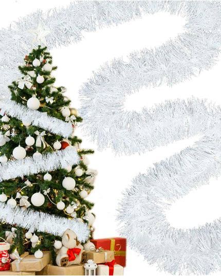 Balta kalėdinė girlianda 6m ant eglutės XXL, stora 15cm