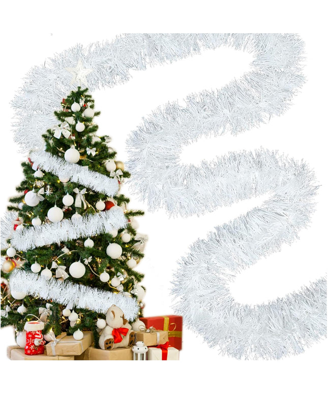Balta kalėdinė girlianda 6m ant eglutės XXL, stora 15cm