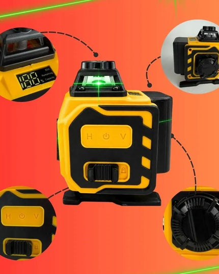 Kryžminis lazeris Hikey 4D 360° 16 linijų gulsčiukas su 2 akumuliatoriais
