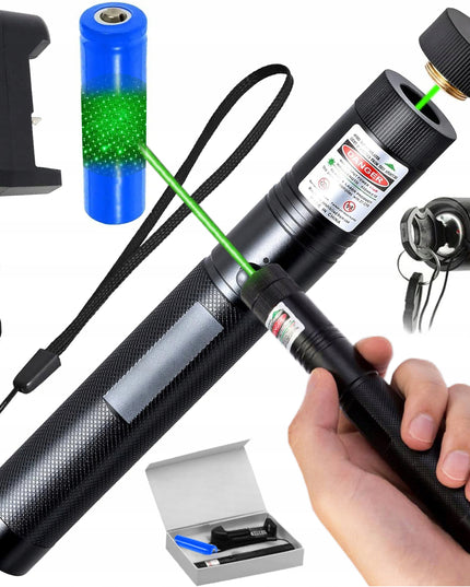 LASER ULTRA Žalias galingas lazerinis rodiklis 90000W, akumuliatorius, įkroviklis, 4 viename