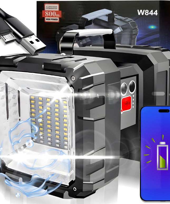 Taktinis LED prožektorius, galingas, įkraunamas per USB, 1000lm, 40W