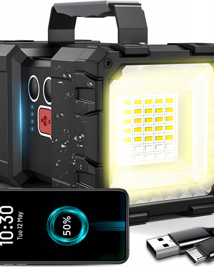 Taktinis LED prožektorius, galingas, įkraunamas per USB, 1000lm, 40W