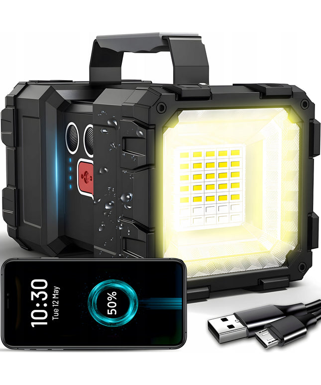 Taktinis LED prožektorius, galingas, įkraunamas per USB, 1000lm, 40W