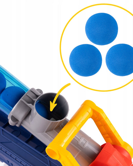 Vilkiko platforma su automobilių paleidimo įrenginiu, sunkvežimis su paleidimo mechanizmu, žaislinis automobilis, šviesa, garsas