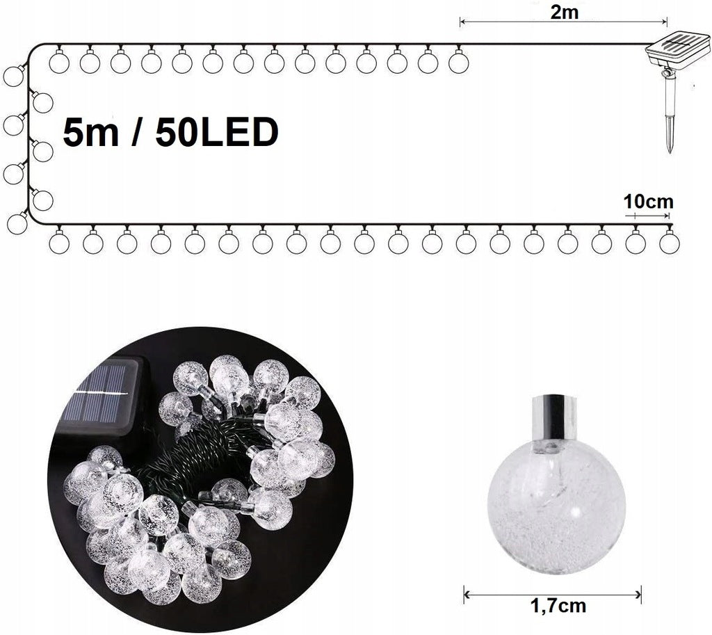 Lauko girlianda su saulės baterija 50 LED 5M