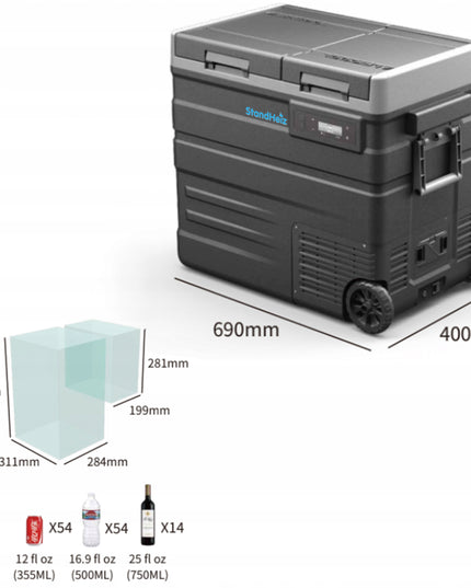 Turistinis kompresorinis šaldytuvas 60L kemperiui, dviejų kamerų, 12-230V