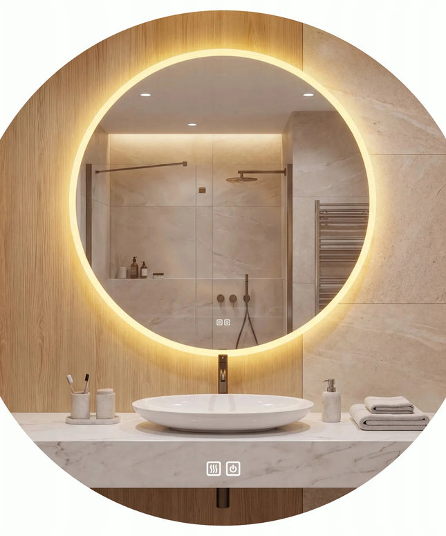 Apvalus LED vonios veidrodis 60 cm su Anti-Fog funkcija, 3 šviesos spalvomis ir ryškumo reguliavimu