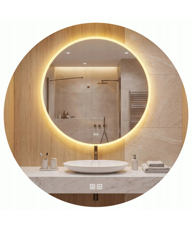 Apvalus LED vonios veidrodis 60 cm su Anti-Fog funkcija, 3 šviesos spalvomis ir ryškumo reguliavimu