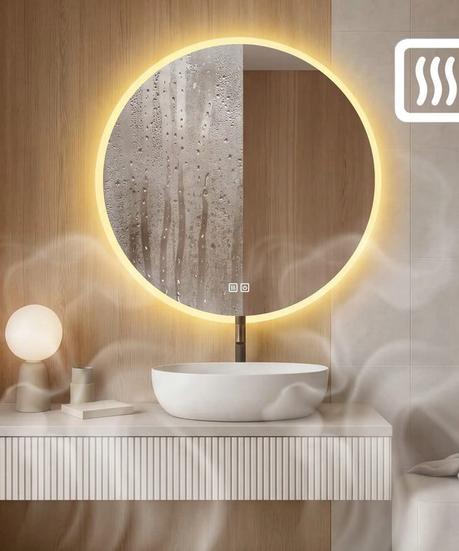 Apvalus vonios veidrodis su LED apšvietimu, 80 cm, nerasojantis, 3 spalvų tonai, šviesos reguliavimas