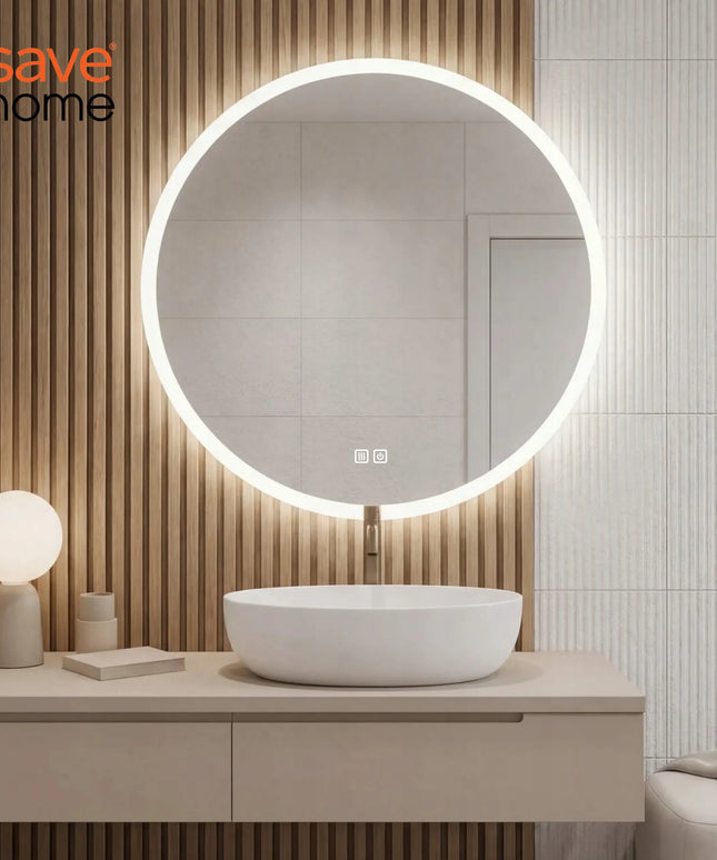 Apvalus vonios veidrodis su LED apšvietimu, 80 cm, nerasojantis, 3 spalvų tonai, šviesos reguliavimas