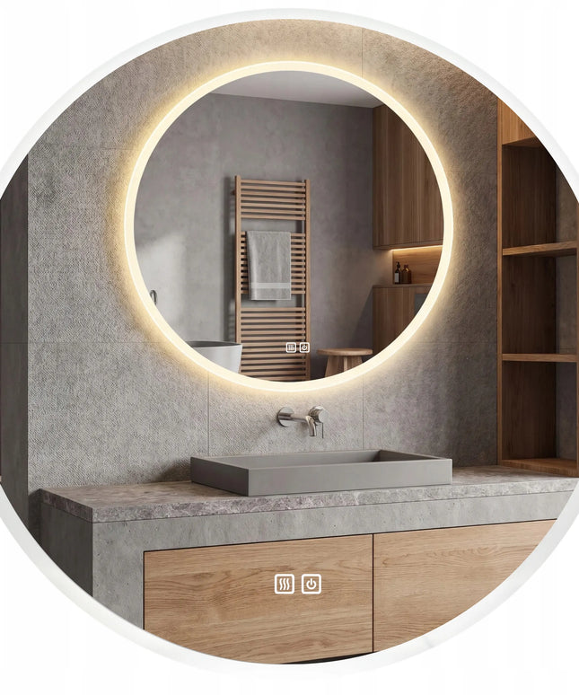 Apvalus vonios veidrodis su LED apšvietimu, 80 cm, nerasojantis, 3 spalvų tonai, šviesos reguliavimas