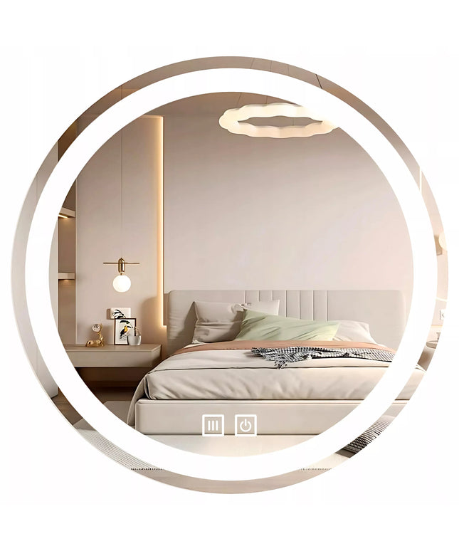 Apvalus vonios veidrodis su LED apšvietimu, 80 cm, nuo rasojimo, jutiklinis, 3 spalvų
