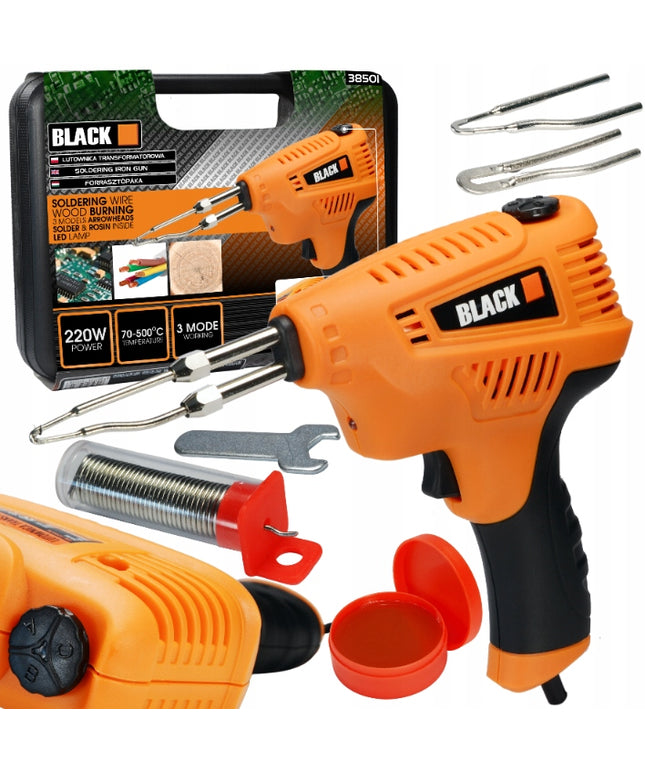 Transformatorinis lituoklis 220W BLACK dėklas LED alavas BLACK TOOLS POLSKA