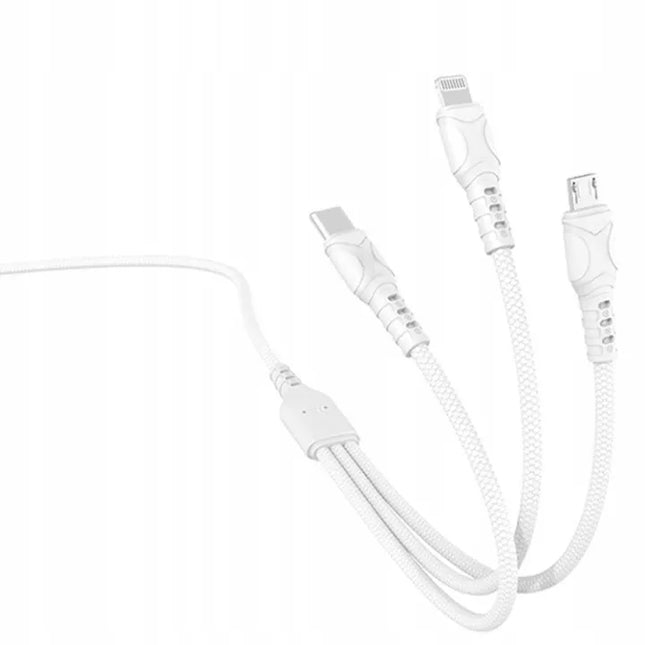 Greitas 3-viename tinklo įkroviklis USB / USB-C + Laidas USB-C Micro USB Lightning