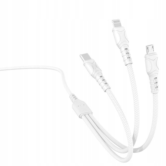 Greitas 3-viename tinklo įkroviklis USB / USB-C + Laidas USB-C Micro USB Lightning