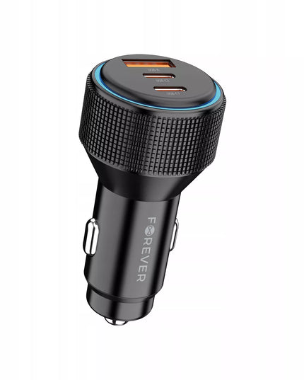 Automobilinis įkroviklis 3 viename 2x USB-C 1x USB-A 66W juodas PD QC