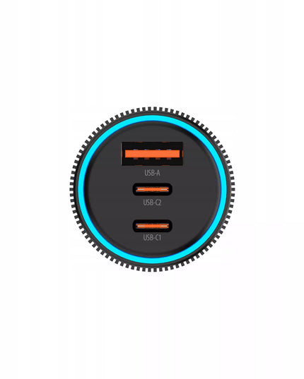 Automobilinis įkroviklis 3 viename 2x USB-C 1x USB-A 66W juodas PD QC