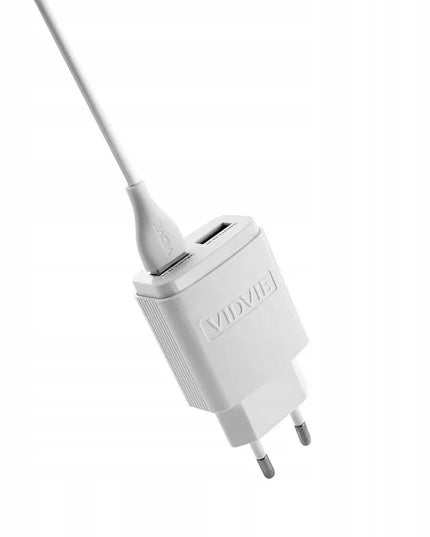 VIDVIE tinklo įkroviklis 2.4A 2xUSB + 2x laidas greitam įkrovimui, baltas