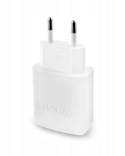 VIDVIE tinklo įkroviklis 2.4A 2xUSB + 2x laidas greitam įkrovimui, baltas