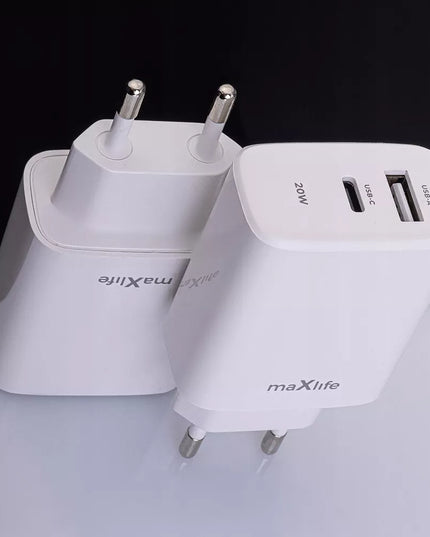 2in1 USB-C USB sieninis įkroviklis, greitas 20W PD QC 3.0 įkroviklis telefonui
