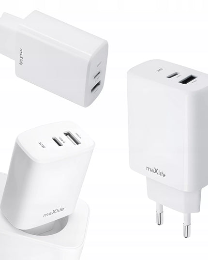 2in1 USB-C USB sieninis įkroviklis, greitas 20W PD QC 3.0 įkroviklis telefonui