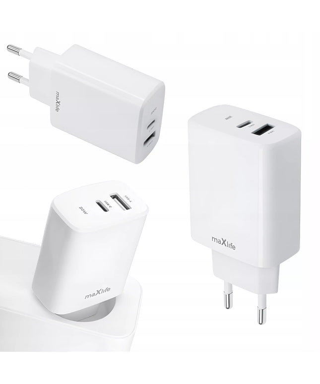 2in1 USB-C USB sieninis įkroviklis, greitas 20W PD QC 3.0 įkroviklis telefonui