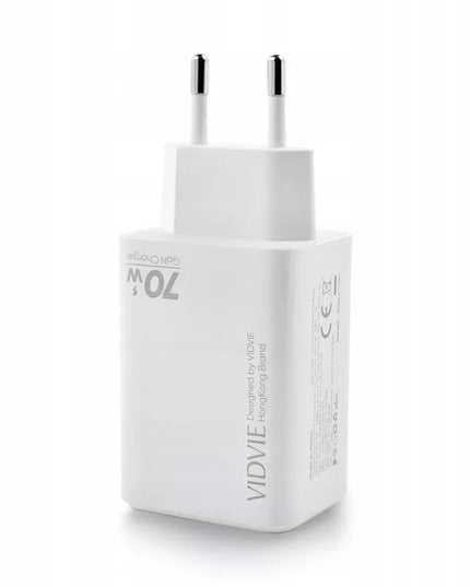Greitas tinklo įkroviklis 2x USB-C + 2x USB 70W GaN baltas VIDVIE PLE222 4 viename
