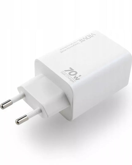 Greitas tinklo įkroviklis 2x USB-C + 2x USB 70W GaN baltas VIDVIE PLE222 4 viename