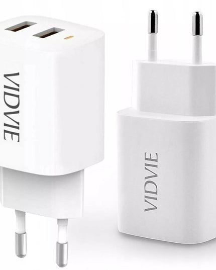 Greitas sieninis įkroviklis 2x USB VIDVIE PLE250 2.4A 5V Smart ID Fast, baltas