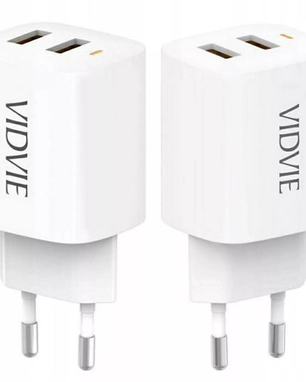 Greitas sieninis įkroviklis 2x USB VIDVIE PLE250 2.4A 5V Smart ID Fast, baltas