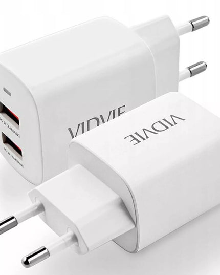 Greitas sieninis įkroviklis 2x USB VIDVIE PLE250 2.4A 5V Smart ID Fast, baltas