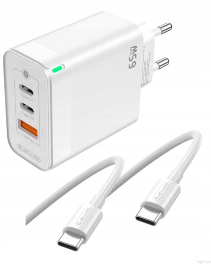 Sieninis įkroviklis Greitas įkrovimas 65W 2xUSB-C USB3.0 + USB-C laidas