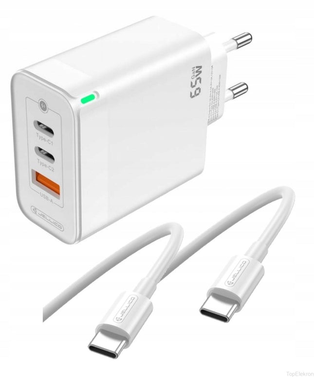Sieninis įkroviklis Greitas įkrovimas 65W 2xUSB-C USB3.0 + USB-C laidas
