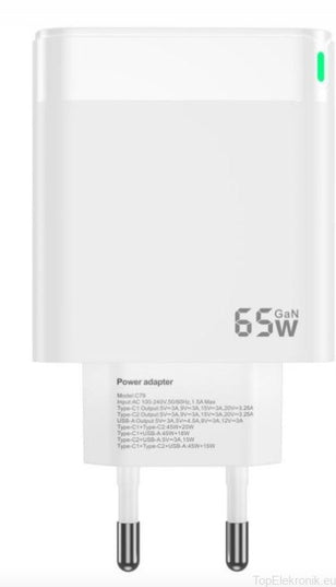Sieninis įkroviklis Greitas įkrovimas 65W 2xUSB-C USB3.0 + USB-C laidas