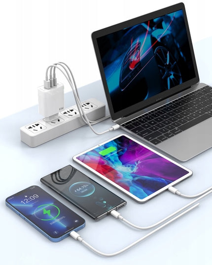 Sieninis įkroviklis Greitas įkrovimas 65W 2xUSB-C USB3.0 + USB-C laidas