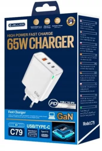 Jellico 65W greitasis įkroviklis 2 x USB-C + USB 3.0 + laidas