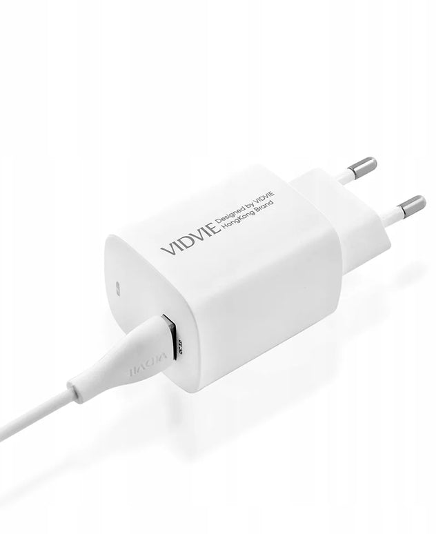 VIDVIE PLE249 1XUSB tinklo įkroviklis + TYPE C laidas QC 3.0 18W (Baltas)